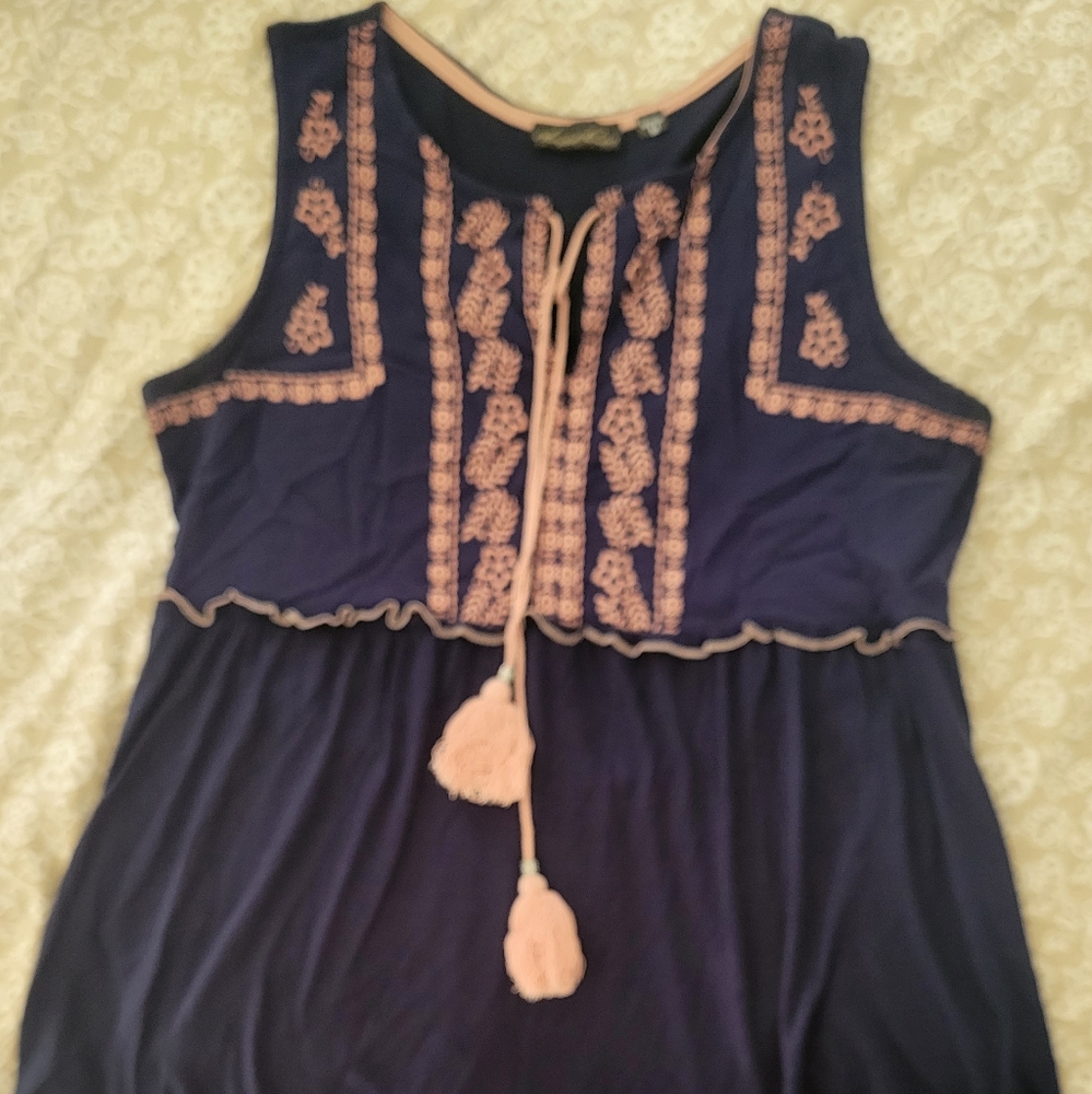 Blue with pink embroidery tank
